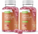 VITEEY Calcio Gummies con vitamina D3 y suplemento de magnesio para la salud ósea - Suplementos de calcio Chewable para hombres de mujeres - Gluten-Free, Non-GMO - 180 Con