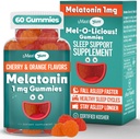 Maxi Health 1mg Melatonin Gummies – Kids Melatonin Chewables with Natural Cherry & Orange Flavor – Adulto y Baby Sleep Ayuda Suplemento para apoyar las noches relajantes (60 Cuenta)