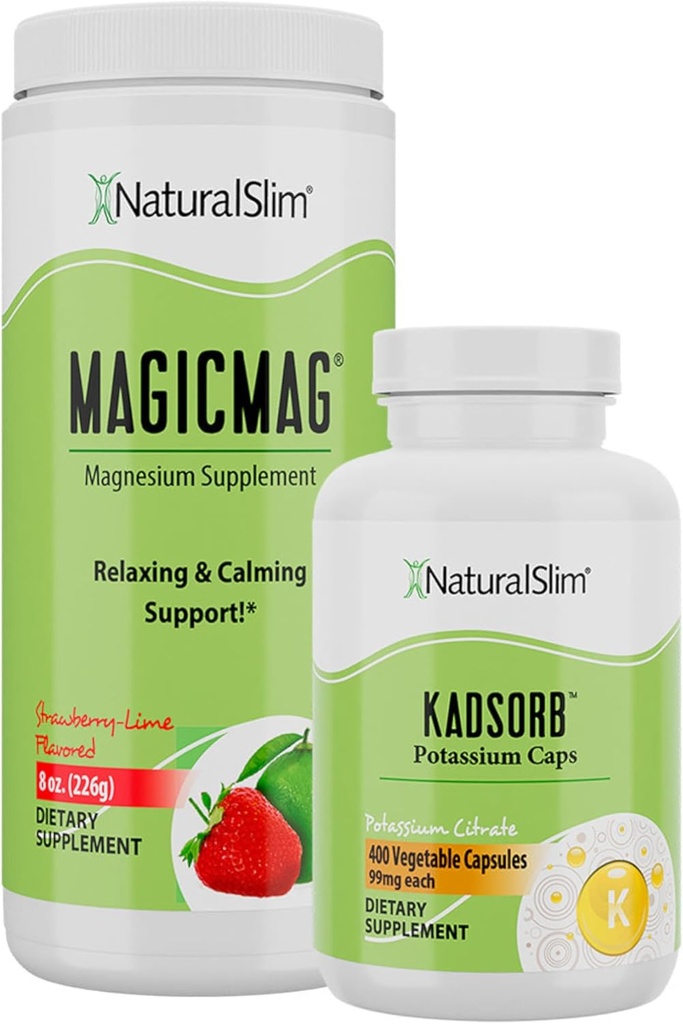 Dynamic Duo MagicMag " Kadsorb - Estrés de polvo de magnesio & bebida de apoyo al sueño & potasio Caps Electrolyte Soporte normal de pH - Ayuda natural para un metabolismo lento