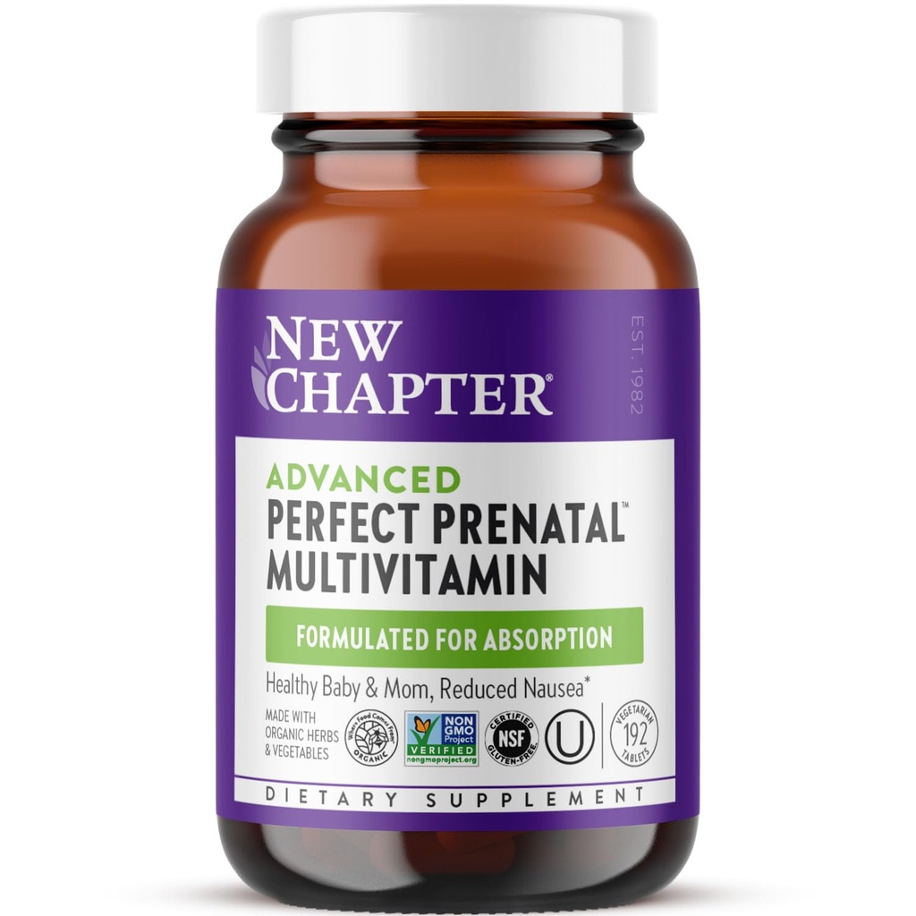 Nuevo capítulo Advanced Perfect Prenatal Vitaminas, 192ct, Hecho con ingredientes orgánicos, no transgénicos para bebé saludable &amp; madre - Folate (Methylfolate), Hierro fermentado entero, vitamina D3 + jengibre