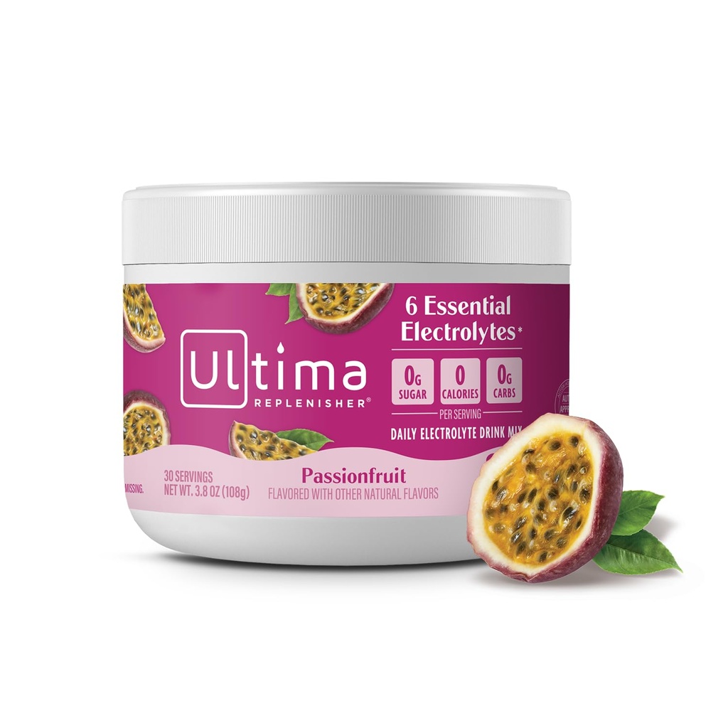 Ultima Replenisher Passionfruit Electrolytes Powder, 30-Serving Canister | Daily Zero Sugar Hydration Powder with 6 Key Electrolytes & Minerals - Sugar Free, Plant Based & Keto Friendly