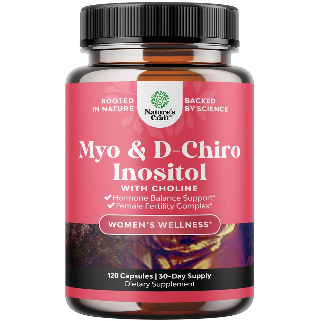 Myo-Inositol & D-Chiro Inositol Capsules - Choline Inositol Suplemento para Ciclo y Fertilidad Apoyo - Mujeres Saldo de Hormona Suplemento con Myo & D-Chiro Inositol Plus Choline Bitartrate