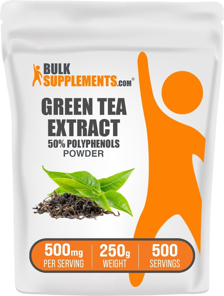 BulkSupplements.comgreen Tea Extract Powder - 50% Polyphenols Suplemento, EGCG Suplementos - Gluten Free, 500 mg por Serving, 250g (8.8 oz) (Pack of 1)