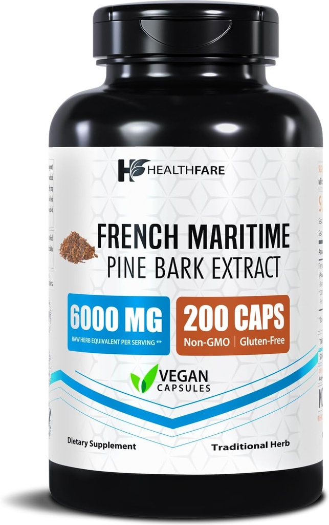 Pine Bark Extracto 6000mg Francés Marítimo Silencio 200 Capsules Vegan  Estándarizado 95% OPC Proanthocyanidins ← Antioxidante Herbal Suplemento ← Non-GMO, Gluten-Free Silencio Made in USA