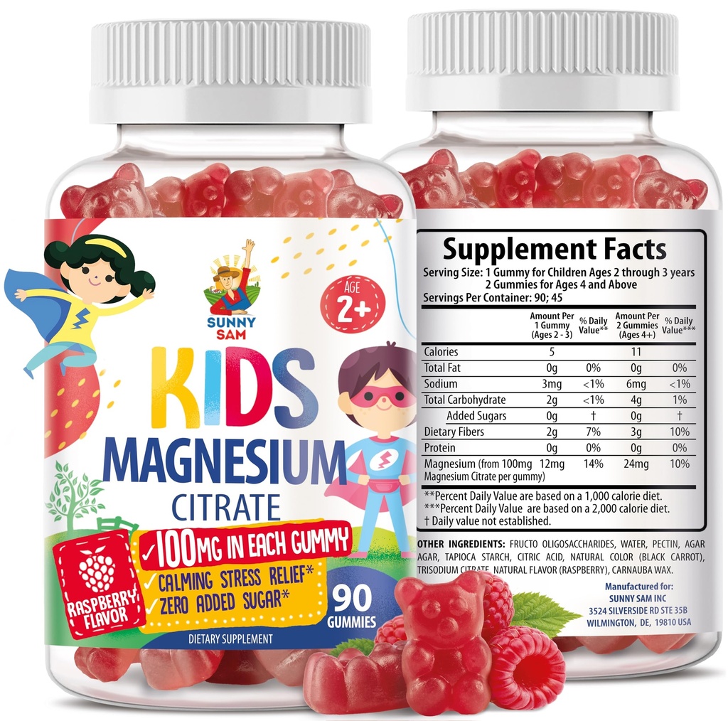 Magnesium Gummies for Kids &amp; Adults - 100mg - Calm Magnesium Chews - Magnesium Citrate Chewable Suplemento para Mood &amp; Muscle Support - 90 Gummies