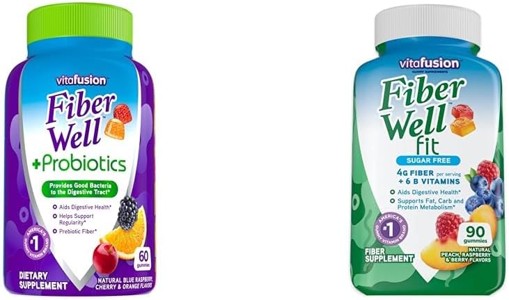 Vitafusion Fiber Well + Probióticos 60 Cuenta y Fiber Well Fit 90 Conde Gummy Vitamin Bundles