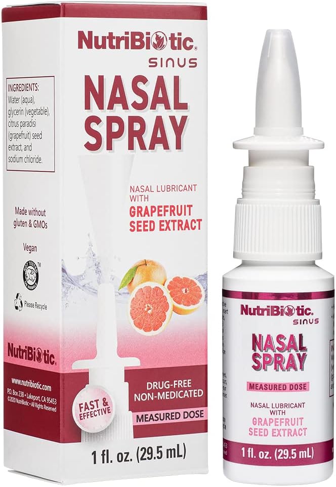 NutriBiotic Nasal Spray 1 Fl Oz Silencio Nasal Lubricante con Grapefruit Seed Extracto " Sodium Chloride  Ayuda Flush Irritants from Nasal Passages ← Convenient Measured Dose Pump ← Drug-Free " Non-Medicated