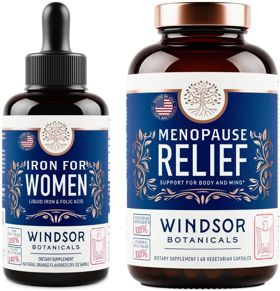 WINDSOR BOTANICALS Suplementos de menopausia y Bundle hembra de hierro líquido