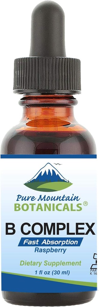 Complejo Liquid Vitamina B Complejo - Raspberry Flavor Kosher B Complejo Vitamina con B12, B6, Thiamin, Biotin, Niacin - 1oz Botella