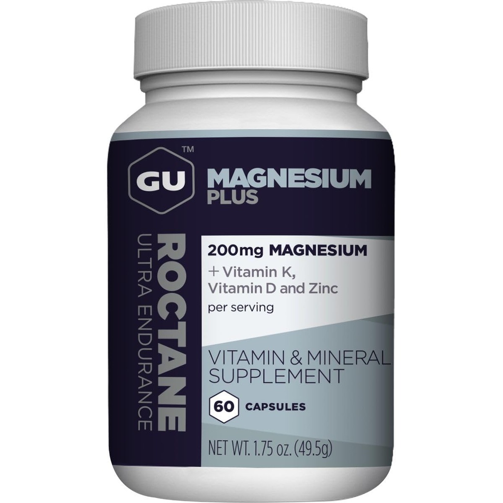 GU Energy Roctane Magnesium Plus Capsules con vitamina K, D y Zinc, opción informada, soporte de recuperación después de cualquier entrenamiento, botella de 60 puntos (1-Mes)