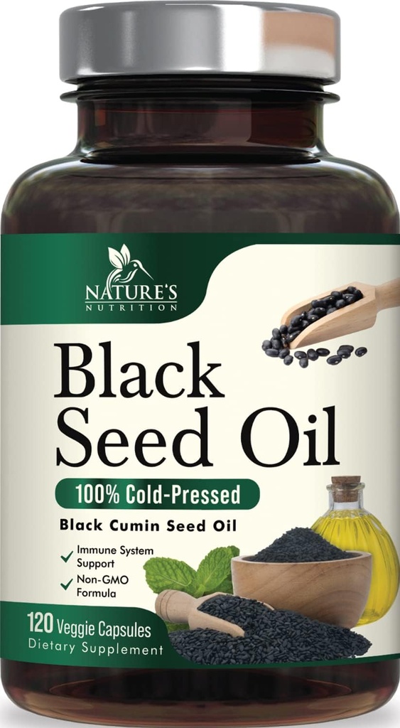 Black Seed Oil Softgels 1000mg - Premium Nigella Sativa Blackseed, Pure Natural Black Cumin Seed Oil & Antioxidant for Skin & Immune Support - Non GMO, Botellado en USA Suplemento - 120 Softgels