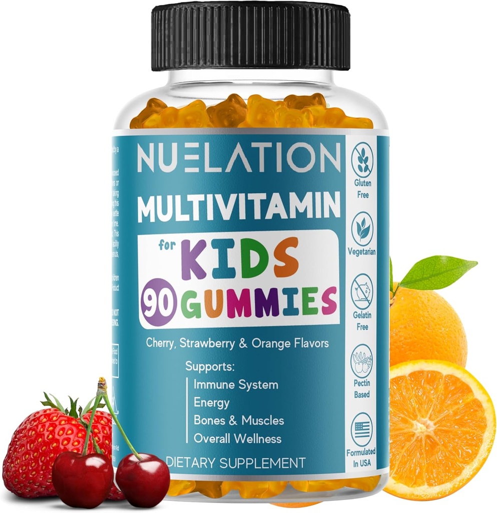 Vitaminas Gummy para niños Fuente de 45 días - Vegetariano, Gluten Gratis, Gelatin Gratis, Gummies multivitamínicos para niños para apoyar el sistema inmunológico & bienestar general