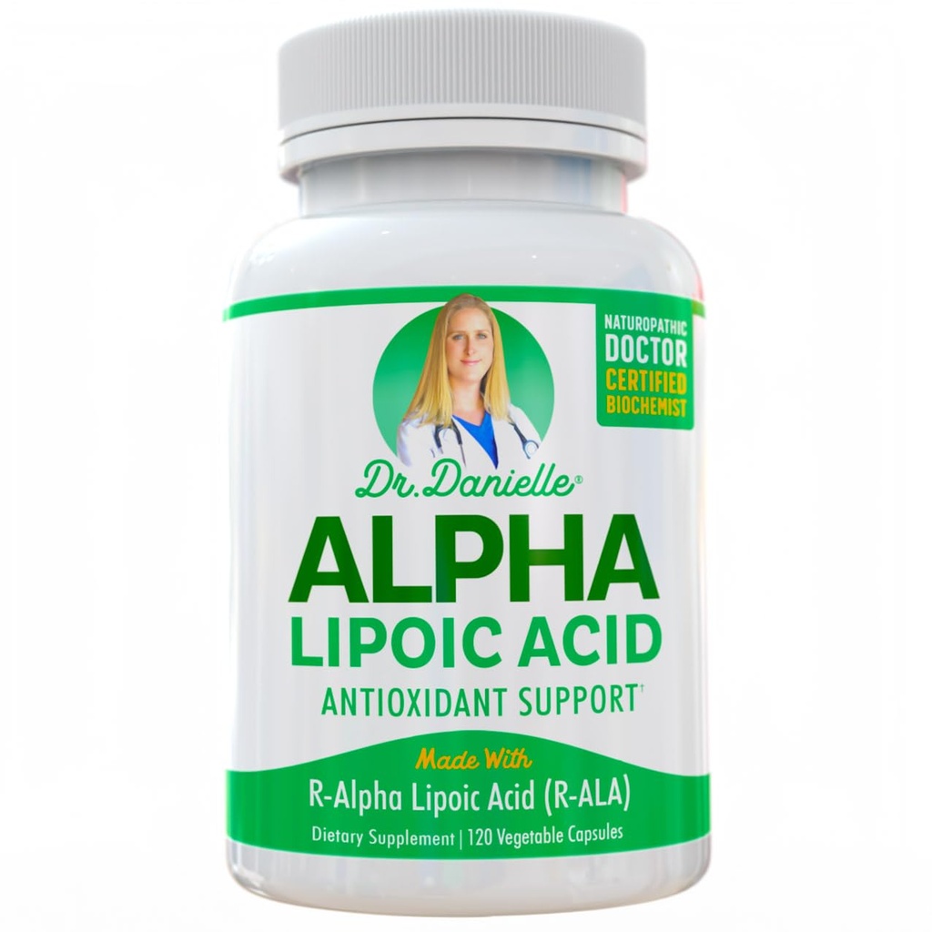 Ácido alfa-Lipoico por el Dr. Danielle, Apoyo a la Neuropatía, No GMO, Libre de gluten, Vegan, Libre de Soy, Promueve Sugar Sangre Saludable, Alfa R Lipoic Acid R-ALA, R-ALA, 120 Veggie Caps