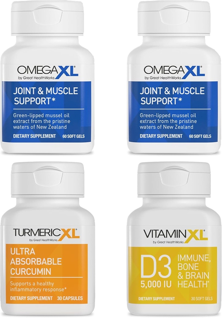 OmegaXL Immune Supporting Bundle - (2) 60 Cuenta + TurmericXL + VitaminXL D3 - para apoyar la salud óptima de inmunodeficiencia (Pack of 4)