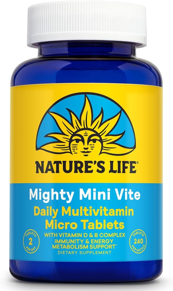Vida poderosa de la naturaleza Mini Vite - Multivitamina diaria para mujeres y hombres - Complejo de vitamina D y B - Apoyo al metabolismo de la inmunidad y la energía - Laboratorio Verificado - 120 Serviciones, 240 Micro Tabletas