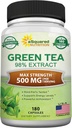 ASquared Nutrition Green Tea Extract with EGCG – 180 Capsules – 500mg por cápsula – 75% Polyphenols, 45% EGCG – Antioxidant Support, Heart Health, Natural Detox – Low Caffeine Supplement