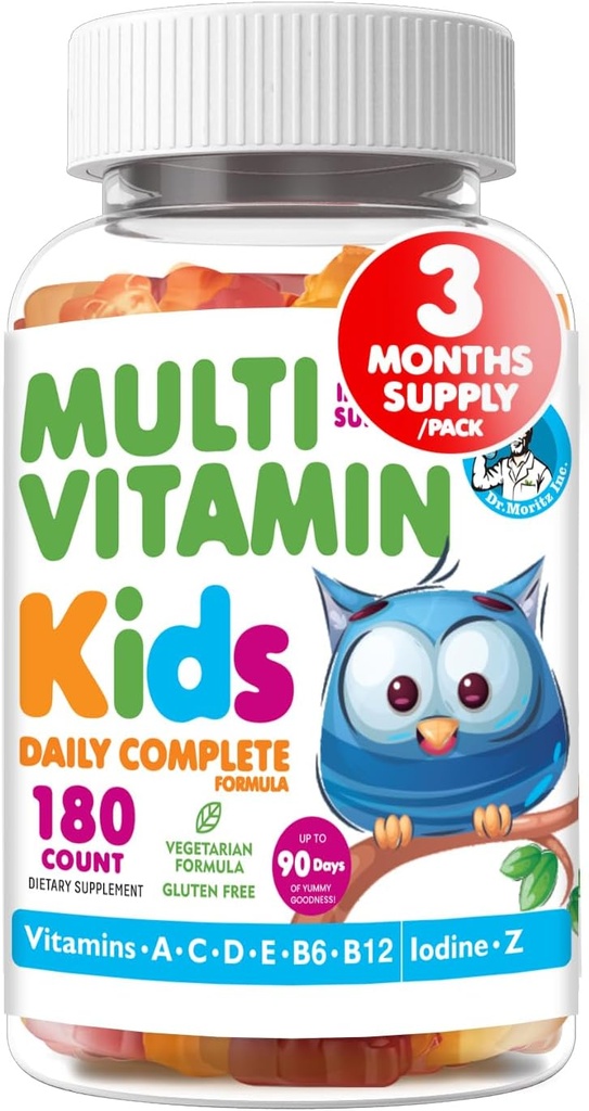 DR. MORITZ Kids Multivitamin Gummies - con vitaminas para niños A C D E B6 B12 Zinc & More- Soporte diario completo - Vegetariano " No GMO Multivitaminas para niños (180 Conteo)