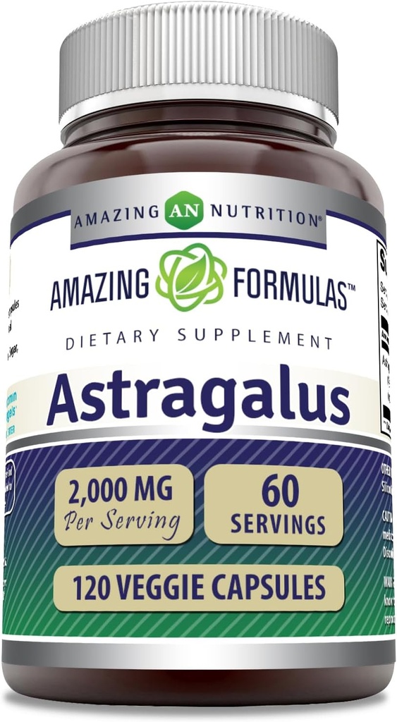 Fórmulas asombrosas Astragalus (desde Astragalus Membranaceus Plant Root) Silencio 2000 Mg Suplemento Silencio Vegetarian Capsule ← Non-GMO ← Gluten-Free Silencio Hecho en EE.UU. (1 Pack .