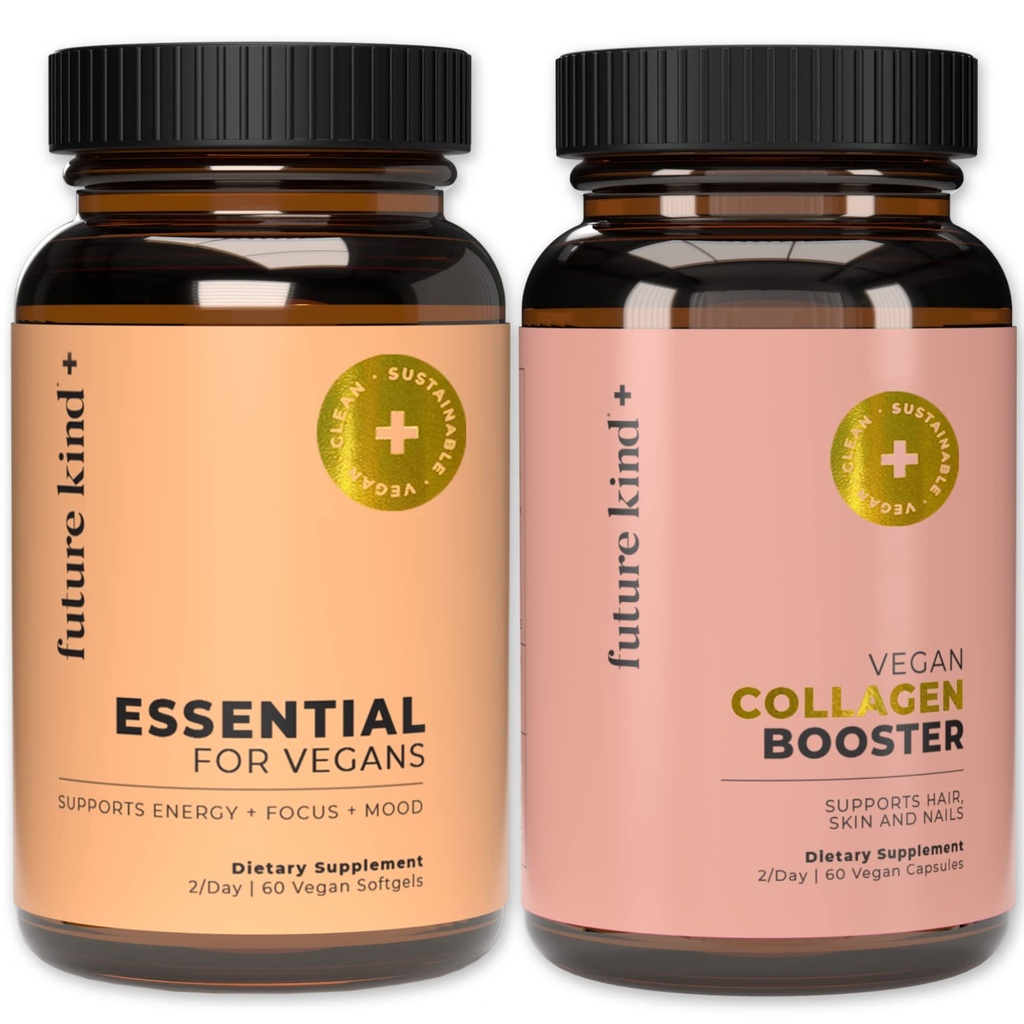 Futuro Kind Best Sellers Bundle ← Vegan Multivitaminas y Collagen Booster ← Vegan Multivitaminas para Mujeres y Hombres con B12, Omega 3, y Vitamina D3 ← Collagen apoya la piel, el pelo y la salud de uñas