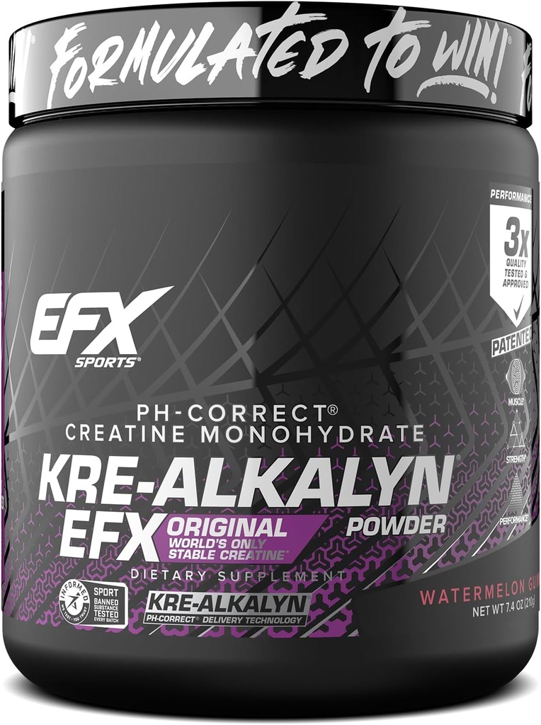 EFX Sports Kre-Alkalyn EFX Powder ¦ pH Correct Creatine Monohydrate Powder Suplemento ¦ Strength, Muscle Growth & Performance TEN 116 Servings (Watermelon Gummy)