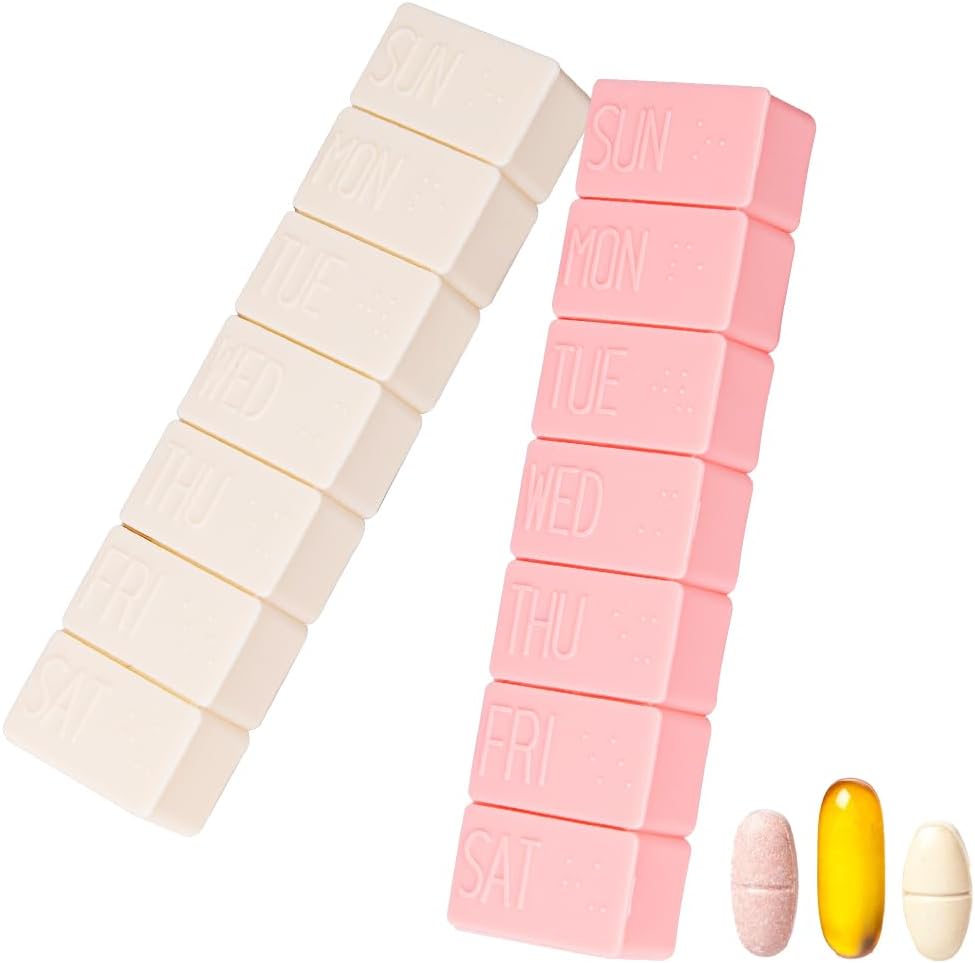 sanderala 2Pack Organizador semanal de píldoras,Extra Casos grandes de 7 días de píldoras Viaja Caja de píldoras diarias para aceite de pescado, suplementos de tabletas de calcio y otras píldoras de vitamina