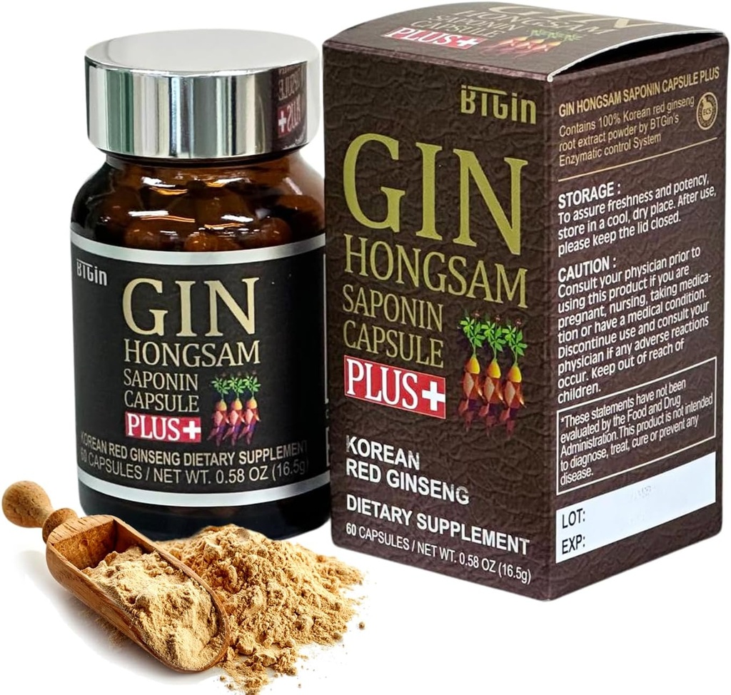 Korean Red Ginseng [Gin HONGSAM] 60 cápsulas - Premium Anti Aging Suplementos - Boost Energy ¦ Immune  durable Memory for Women and Men 100% Red Ginseng