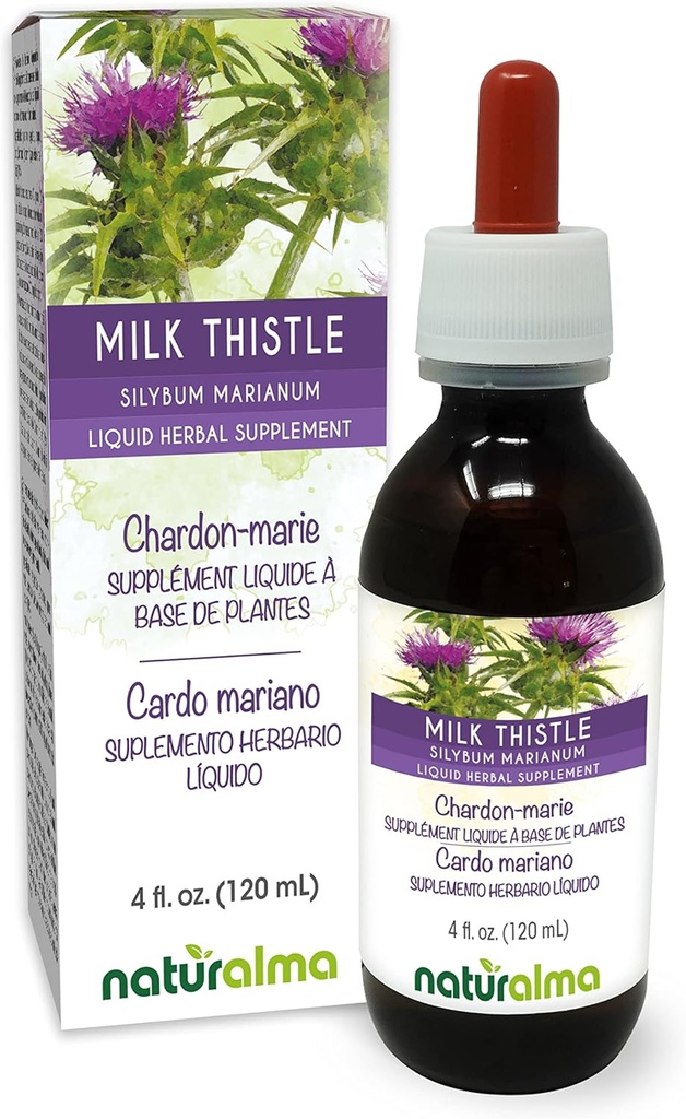 Naturalma Milk Thistle (Silybum marianum) Fruit and herb Alcohol-Free Tintura - 4 fl oz Liquid Extract in Drops - Herbal Supplement - Vegan