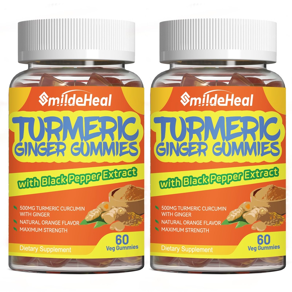 Turmeric Curcumin Gummies 500mg, con Turmeric Root Extract, Ginger Root, Black Pepper Extract, Antioxidant Support, Orange Flavor Gummies, 60 Conde (Pack of 2)
