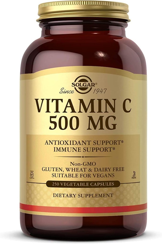 Solgar Vitamina C 500 mg, 250 cápsulas vegetales - Antioxidante & Apoyo inmunitario - Salud general - Asistencias Esquía saludable & articulaciones - No GMO, Vegan, Gluten Gratis, Kosher - 250 Serviciones