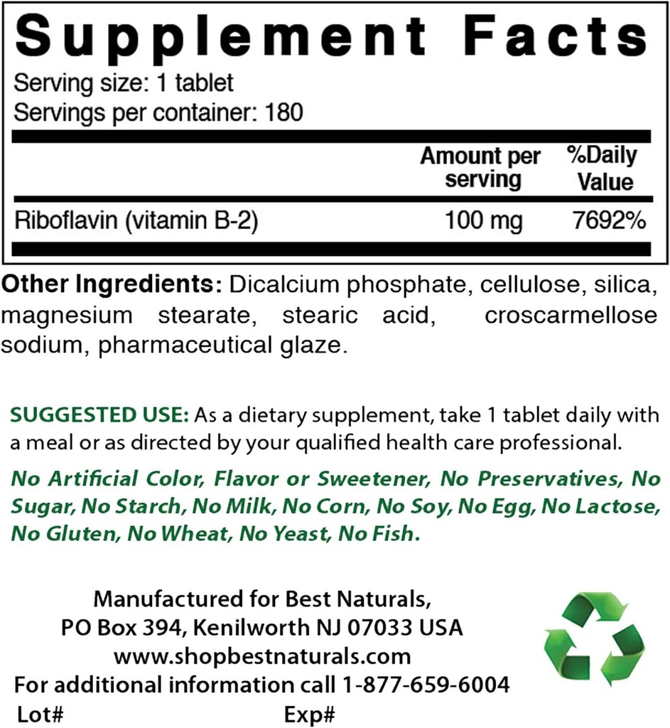 Mejores Naturales Vitamina B2 (Riboflavin) 100 mg " COQ10 100 mg