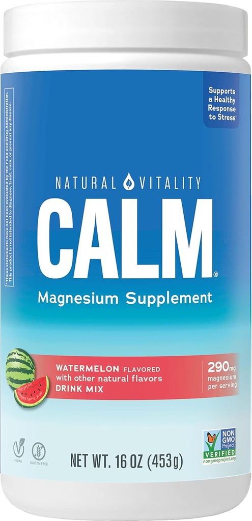 Natural Vitality Calm, Suplemento Magnesio, Anti-Stress Drink Mix Powder, Gluten Free, Vegan, " Non-GMO, Watermelon, 16 oz