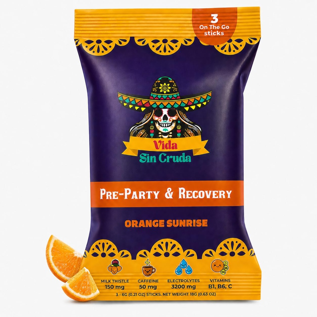 Electrolytes for Party Recovery | 3200mg Electrolytes for Rapid Hydration | 150mg Milk Thistle for Liver Support | 50mg Caffeine to Boost Energy | All Natural, Sugar-Free 3ct, Orange