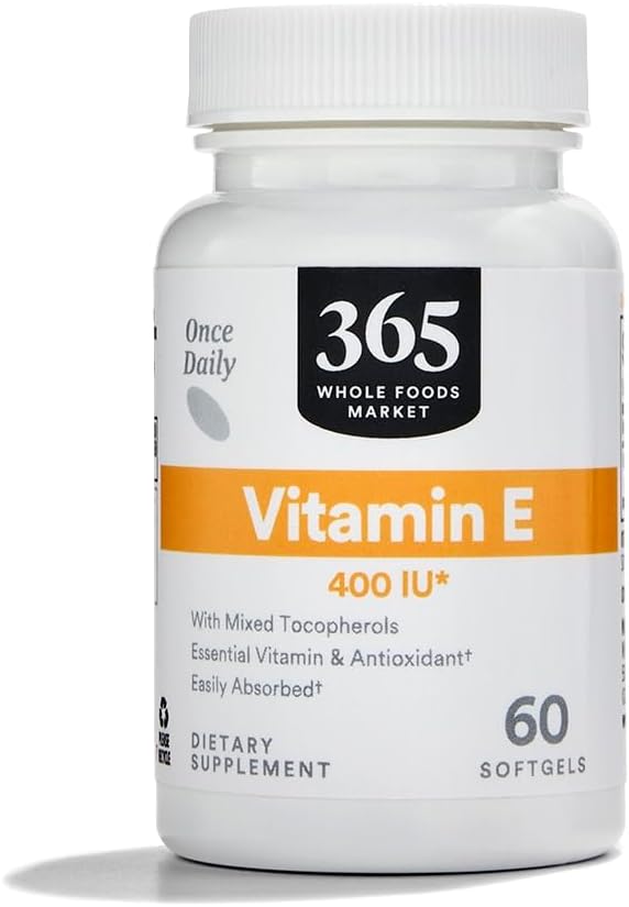 365 por Whole Foods Market, Vitamina E 400 UI con Tocopherols mixtos, 60 Cuenta