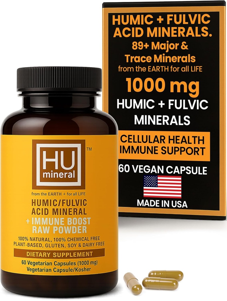 Humic y Fulvic Mineral Immune Boost Raw Powder Suplemento Mineral, 60 Cuenta
