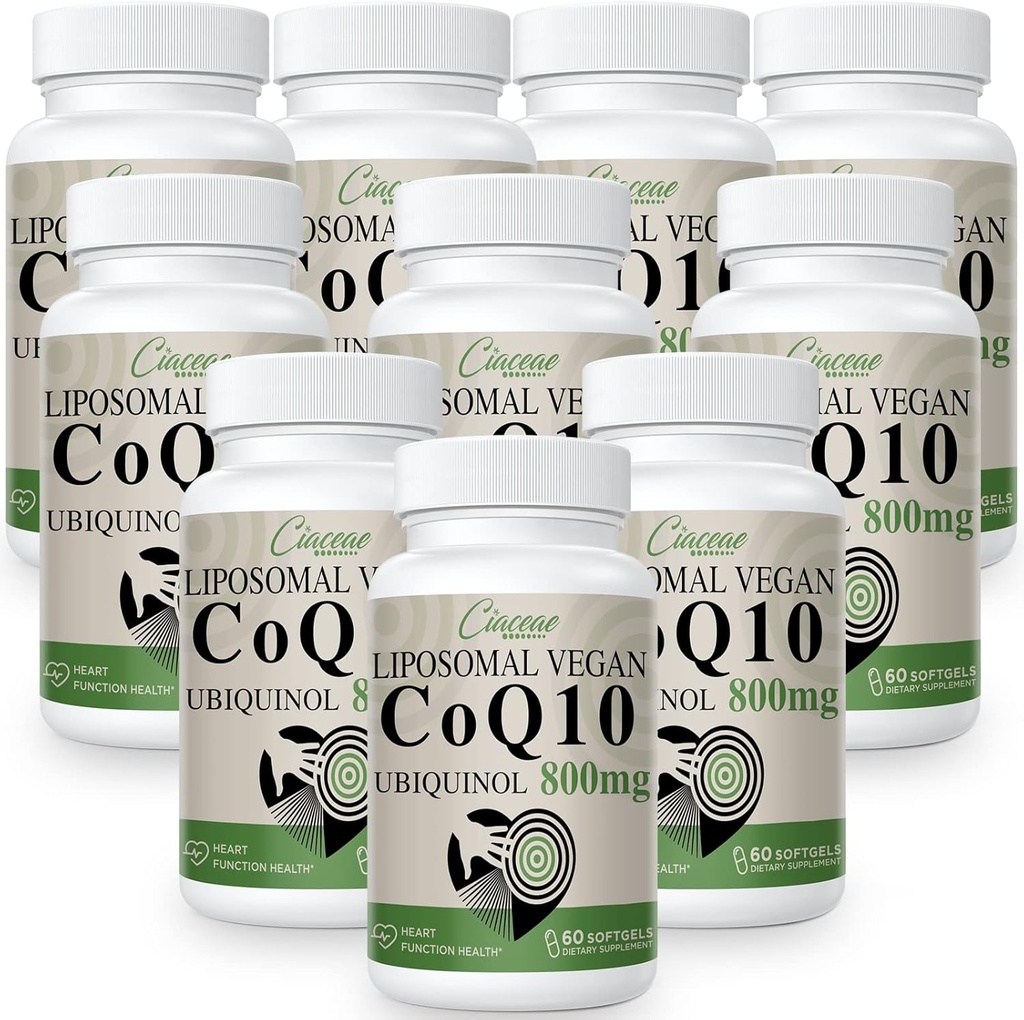 Liposomal CoQ10 800mg Ubiquinol Softgel, Max Absorption Ubiquinol Coenzyme Q10, Ubiquinol CoQ10 Suplemento para Antioxidante, Función cardíaca " Producción de energía, CoQ10 puro 800mg, 600 Vegan Softgels