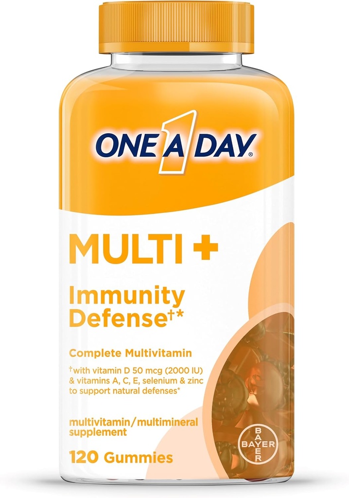 ONE A DAY Multi+ Immune Support Gummies, Immunity Multivitamin with Vitamin D, Vitamina C, Vitamina E, Vitamina A, Zinc and More, Gummy Vitamina, 120 Cuenta