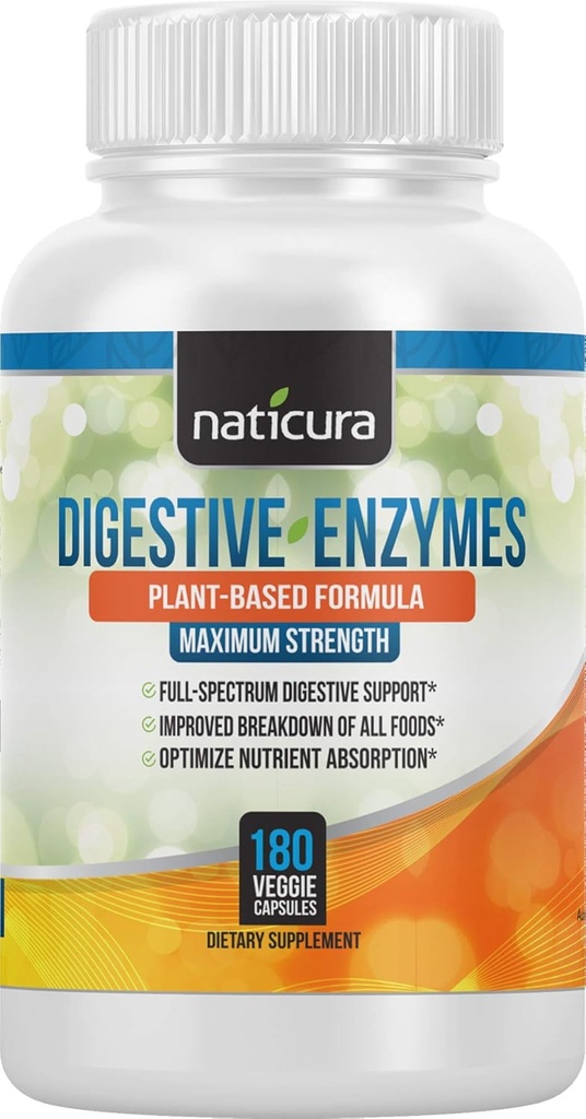 Enzimas digestivas con probióticos y prebióticos - Multi Enzyme Vegan Orgánica Gut e Immune Apoyo Suplemento para Hombres y Mujeres - 180 cápsulas - para Bloating, Gas, Lactose Intolerance