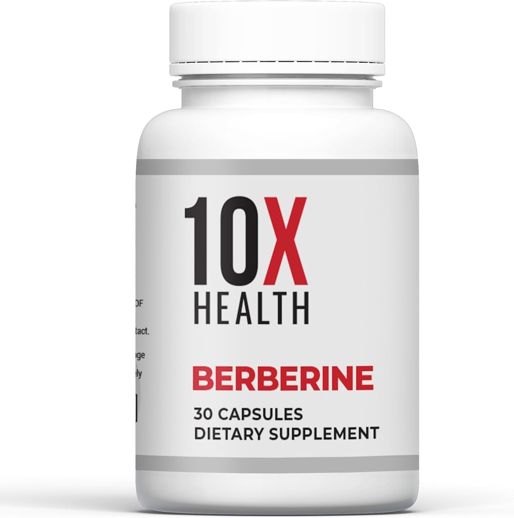 10X Salud Berberina Suplemento 500mg - Contiene Dihidroberina Suplemento para una mejor absorción - Apoyos Cardiovascular & Gut Health Suplementos para Hombres Mujer - 30 cápsulas