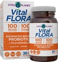 Planeta Vital - Vital Flora Advanced Biome Probiotic 100 Billion CFU, 100 Diverse Strains, 10 Prebióticos Orgánicos, Immune Support, Colon y Probióticos de Salud Digestivo para Mujeres y Hombres 30 cápsulas