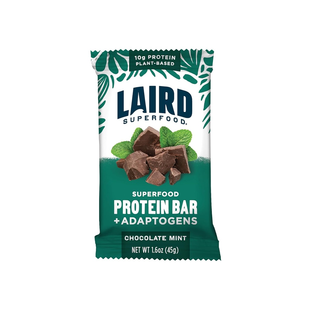 Barras de Proteína Funcional Superalimentaria Laird – Bar Proteína Proteína pero Mejor con Ingredientes Reales, Mushrooms Funcionales 10g Proteína de base vegetal, fibra de 6g - No GMO - Chocolate de menta, 10 Cuenta (Pack of 1)