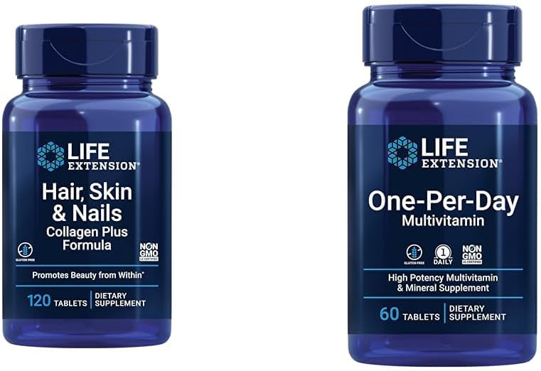 Pelo de extensión de vida, piel & uñas Collagen Plus Fórmula con multivitamina - 120 Cuenta & 60 Tabletas