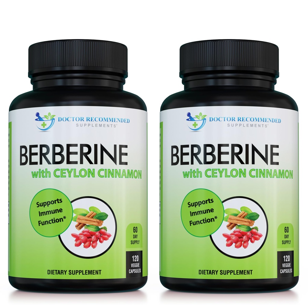 Berberina con canela de Ceylán - 1200mg Berberine & 100mg Ceilán orgánico Cinnamon - 120 cápsulas vegetarianas, Sistema sano de Inmune Cardiovascular Heart &amp; Gastrointestinal Wellness (Pack of 2)