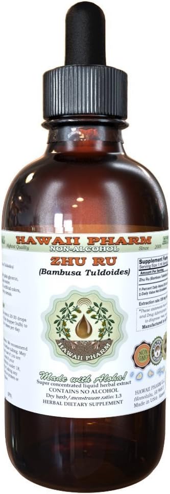 [BRSWKEACCEJWADDO] Hawaii Pharm Zhu Ru Alcohol-Free Liquid Extract, Zhu Ru, Bamboo (Bambusa Tuldoides) Shavings Glycerite Natural Herbal Supplement, USA 4 fl.oz