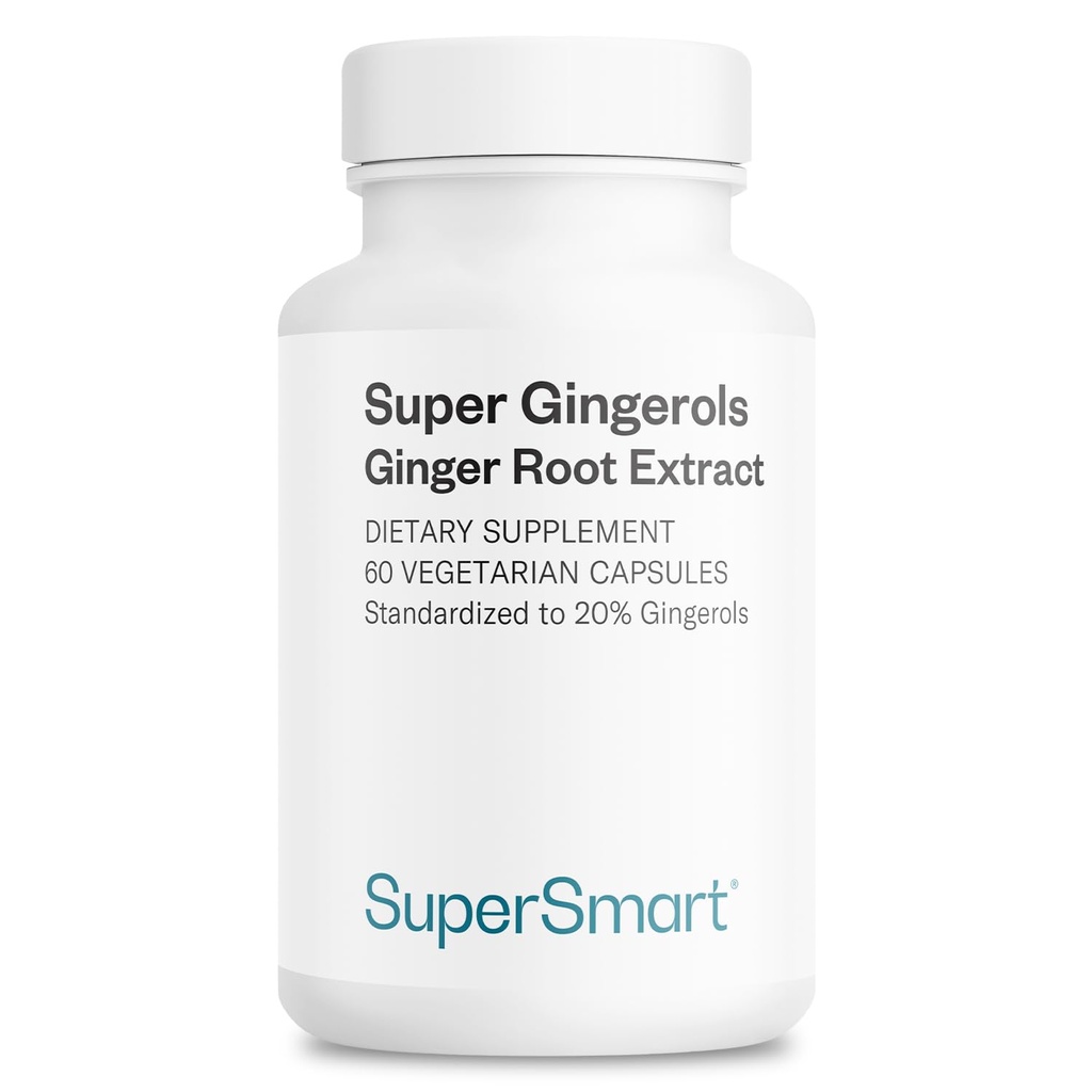 Supersmart - Super Gingerols 400mg por día (High Potency 20% Gingerol) - Extracto de raíz de jengibre Suplemento No. Gluten Libre - 60 cápsulas vegetarianas