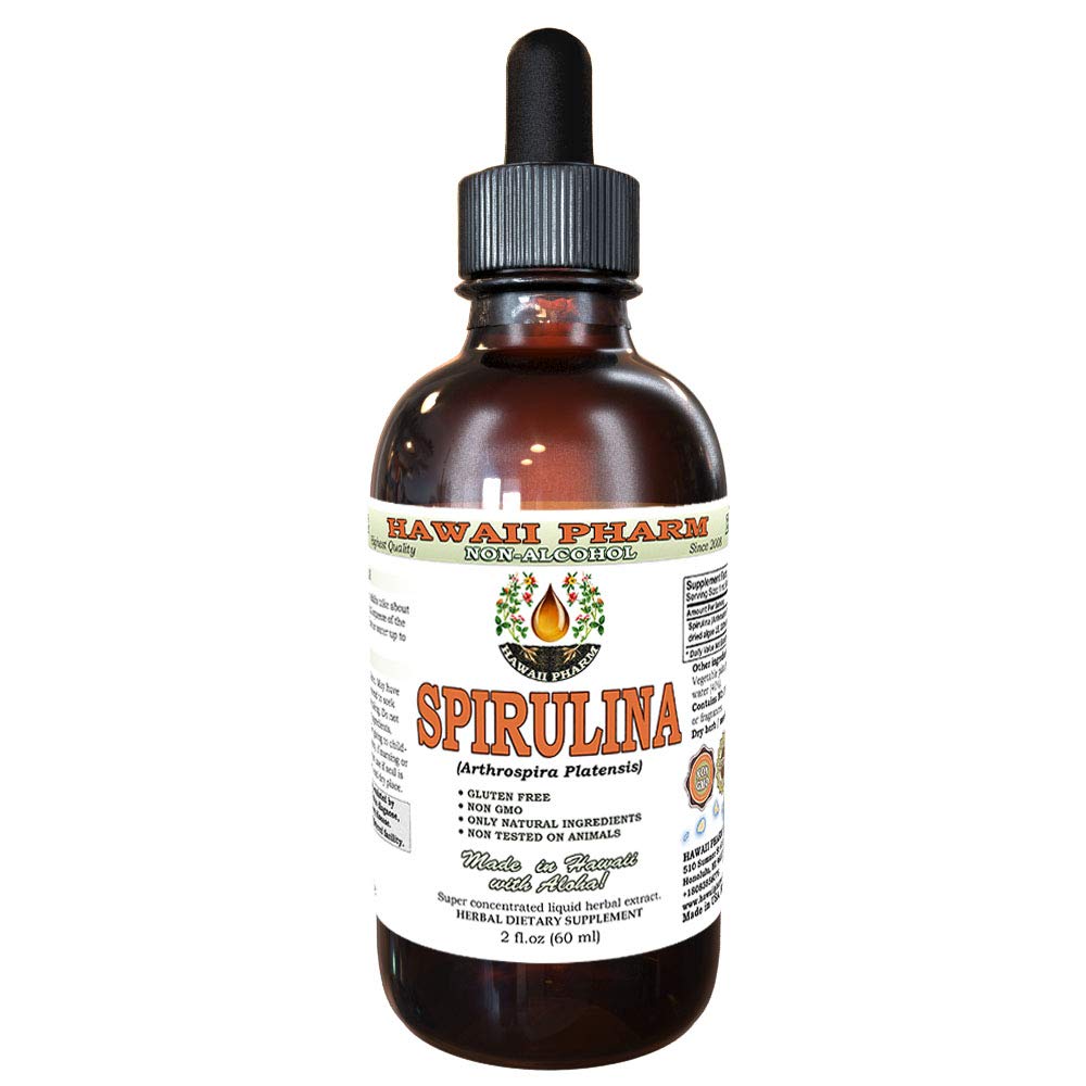 Hawaii Pharm Spirulina Alcohol-Free Liquid Extract, Professional Grade, Small Batch Crafted Spirulina (Arthrospira platensis) Dried Algae Glycerite Natural Herbal Supplement, 2 fl.oz