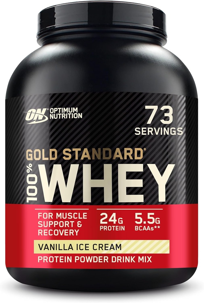 Optimum Nutrition Gold Standard 100% Whey Protein Powder, Vainilla Ice Cream, 5 libras (Packaging May Vary)