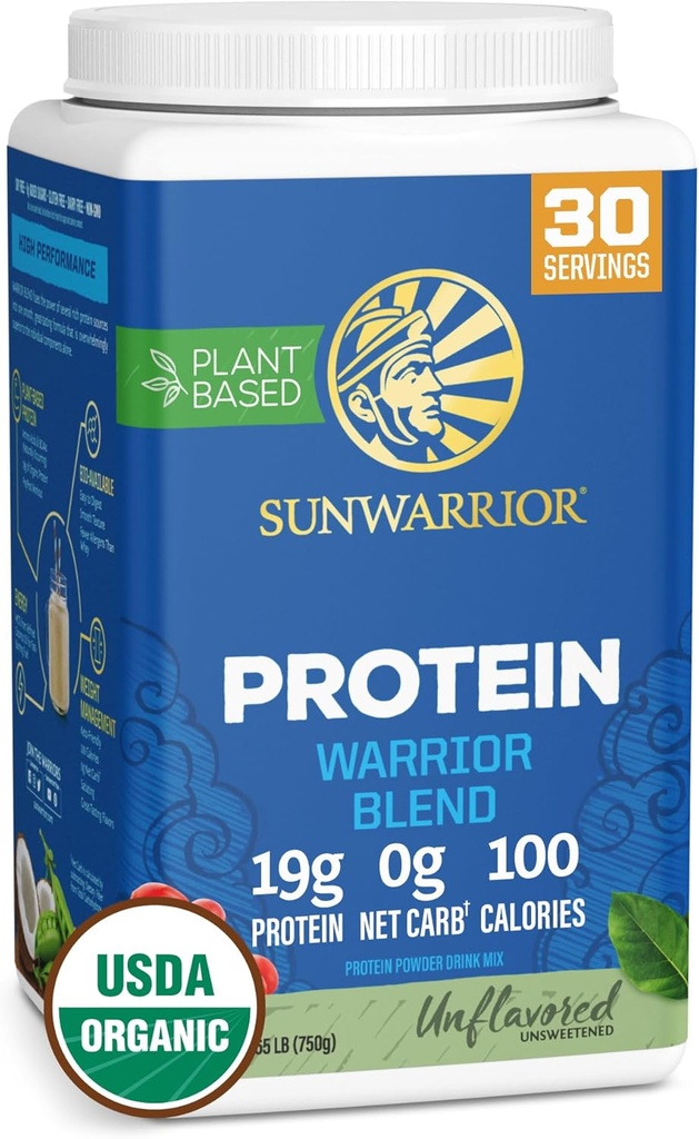 Vegan Organic Protein Powder Planta-basada en BCAA Amino Acids Hemp Seed Soy Free Dairy Gluten Free Synthetic Free NON-GMO ← Unflavored 30 Servings ¦ Warrior Blend by Sunwarrior