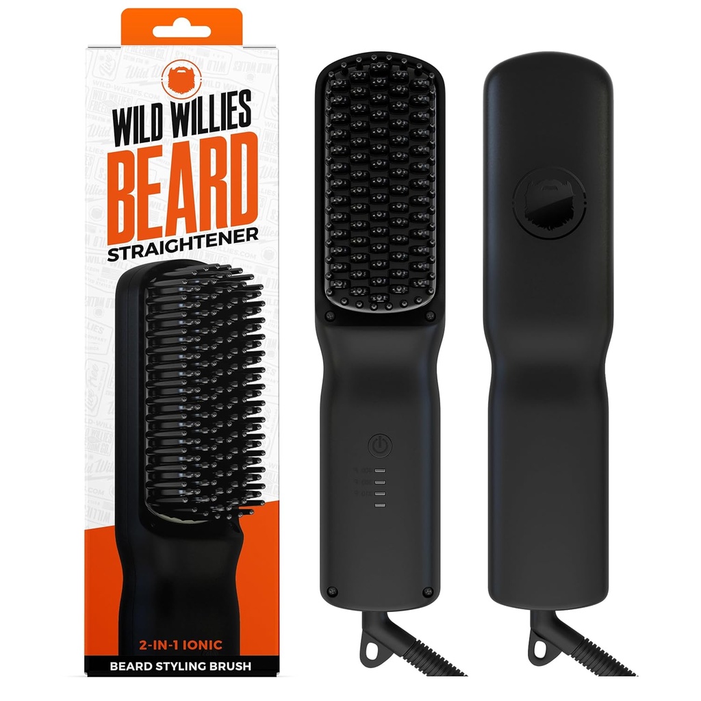 Straightener de barba salvaje para hombres - 3 Ajustes de temperatura, cepillo de barba calentado Tourmaline Cerámica & Peineta caliente - Tecnología portátil, iónica, Cabello grueso & rizado, 400F - Herramienta de baño
