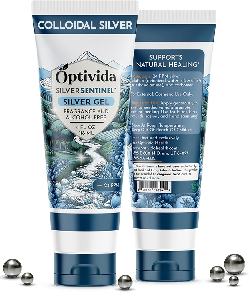 OPTIVIDA Colloidal Silver Gel for Wound Care, Natural Topical Skin Healing ¦ Nano-Silver Topical Gel for Wounds, Burns, Rashes, Skin Irritations, Unscented (4 Oz.)