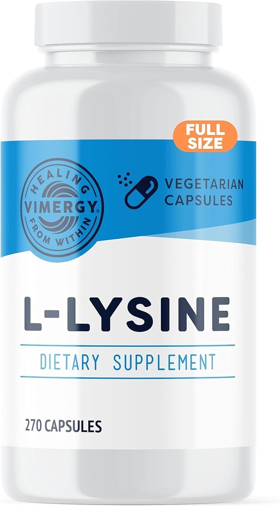 Vimergy L-Lysine – Promueve la piel sana, el pelo y las uñas* – Apoya el metabolismo saludable* – Vegan, No Gluten-Free – 270 cápsulas